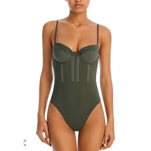 SIMKHAI Beatrix Bustier One Piece Swimsuit Olive Green Sz M $275 NWT